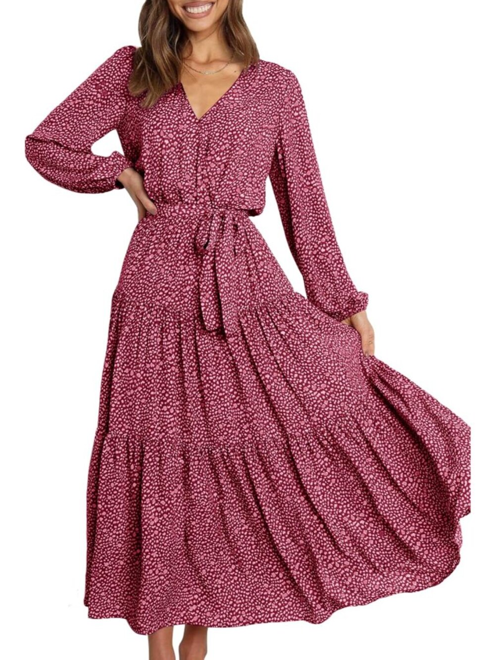 Elegant Boho Floral Long Sleeve Maxi Dress